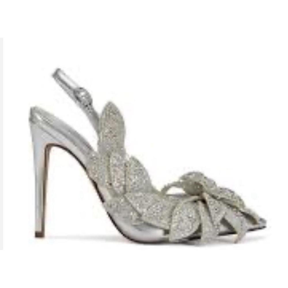 Azalea Wang Weatherly Slingback Pumps Silver Rhinestone Size 9 Stiletto